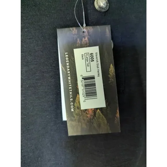 Legendary Whitetails Men's Maverick Slub Henley Long Sleeve Shirt BLACK XLT - Picture 3 of 3